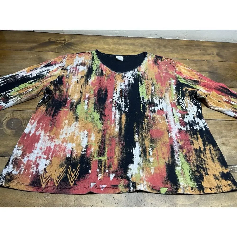 Jess & Jane Tunic Top Shirt Size 1X Abstract Art To Wear Boho - Picture 2 of 12
